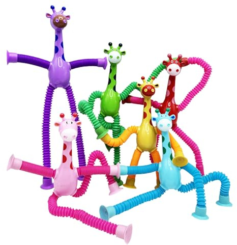Suction Cup Robot Toy,Toys for Kids with Autism,Autism Sensory Products,Suction Cup Toy,pop Tubes Robots Stress and Anxiety Relief for Kids 3 4 5 6 7,Christmas Easter Gifts (Giraffe 6PC)