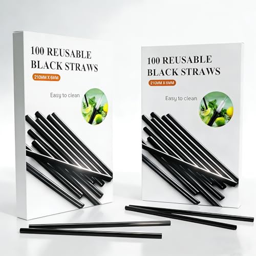 Plastikstrohhalme 100 Wiederverwendbare Strohhalme mit Bürste, Harte Party-Trinkhalme, 21mm x 6mm für Geburtstag,Hochzeit,Smoothies,Saft,Cocktail