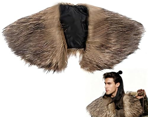 Vyqrx Kunstpelzkragen Schal Herren,Wikingerfell Schulterfell,Mittelalterlicher Krieger, Karneval, Kostümparty Viking Kostümzubehör Kunstpelz Schal für Mittelalter, Wikinger Kostüme