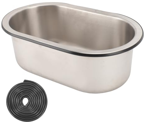 Fregadero de barra ovalado de acero inoxidable para montaje inferior, 34 x 20 x 13 cm, acabado cepillado, agujero de drenaje de 40 mm, perfecto para cocina, barco, caravana, caravana