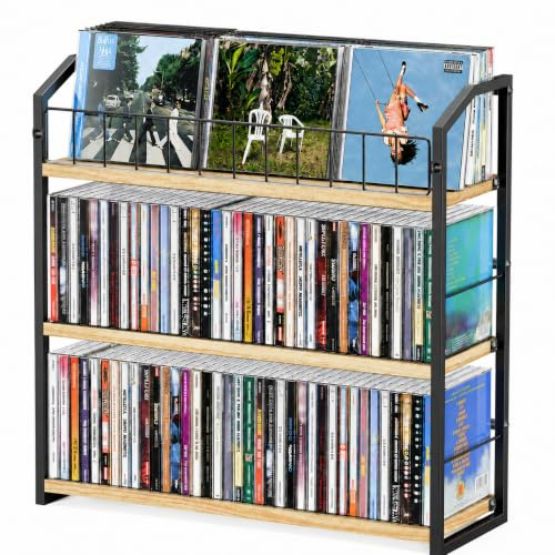 PAPAGIFTREE 3-Tier CD Holder, CD Storage Rack for Non-slip Feet, Premium Display Organizer Tower for Collection, Modern Heavy-Duty Storage Shelf 11 lb Per Shelf Capacity, Store up to 123 CDs
