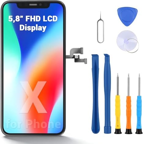 Wvoillty Display für iPhone X 5,8 Zoll LCD – FHD Ersatzbildschirm mit Touchscreen Digitizer, Rahmen & Reparaturset, Komplettset für Display Austausch