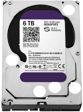XJEDFTOZD 6TB HDD Surveillance Internal Hard Drive Disk 3.5 64MB Cache SATAIII WD60PURX/WD60EJRX OEM Harddisk for CCTV DVR NVR