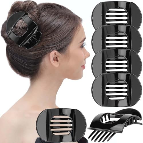 RC ROCHE 6 Stück Große Zähne Dickes Haar Haarspangen Haarklammer die gut halten Oval Rutschfest Flach Damen Mädchen Set, Medium Schwarz