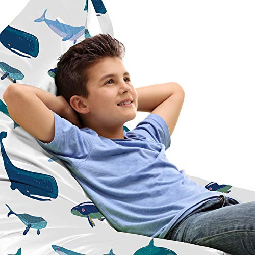 ABAKUHAUS Wal Unicorn Toy Bag Lounger Stuhl, Schwimmen Meerestiere, Hochleistungskuscheltieraufbewahrung mit Griff, Teal Dunkelblau Weiß