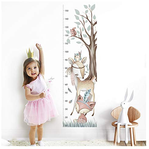 Little Deco Wandtattoo Wandsticker Kinderzimmer Junge Mädchen Messlatte | 150 cm Fuchs REH Wald | Tier Kinder Aufkleber Wanddeko DL350