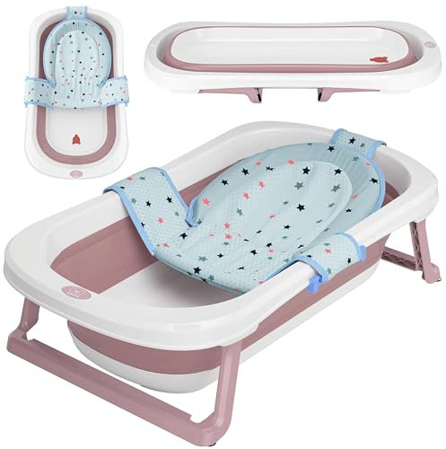 BEARTOP Bañera Plegable Bebé Ergonómica | Asiento Incluído y Ahorro de Espacio | Especialmente Estable | Adaptador y Reductor Bañera | Color a Elegir - 50L