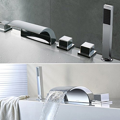 Robinet de baignoire à 5 trous - Robinet cascade - Douchette à main - Mitigeur cascade - Mitigeur cascade - Pour salle de bain et baignoire