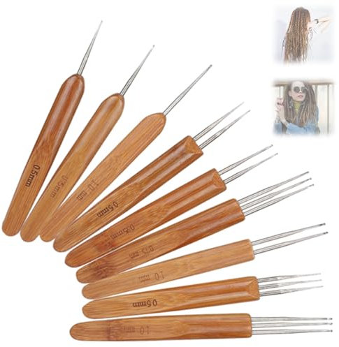 9 Stück 0 , 75 mm Dreadlocks Häkelnadel Werkzeug Set , Dreadlocks Häkelnadel für Haare Haarverlängerung Nadel Haarwerkzeug für Micro Braids Dreads Wartung , Fixieren Langer Haare , Perücken Stricken