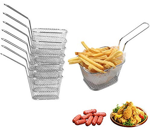 8 Pcs Mini Fry Baskets, Dveda Stainless Steel Chip Serving Frying Baskets, Mesh French Chip Deep Frying Basket Strainer, Table Serving Food Presentation Tool for Chips, Onion Rings, Chicken Wings