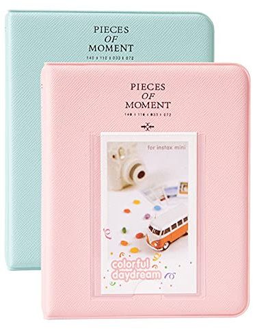 Polaroid-Fotoalben, 2 Stück, Goodsnetic mit 64 Taschen, Album für Fujifilm Instax Mini 7s 8 8+ 9 25 26 50s 70 90 Sofortbildkamera-Namenskarte, Fotobuch für Polaroid PIC-300P/Z2300, Rosa und Hellblau