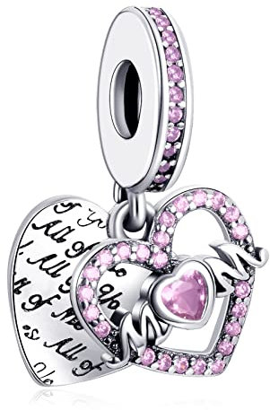 LaMenars Heart & Mom Dangle Charm for Bracelet 925 Sterling Silver Love Bead Charms with Cubic Birthday Anniversary Jewelry Gifts for Women Girls Mom Wife