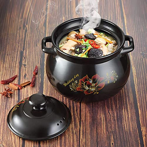 Hengqiyuan Marmite en Argile Pot en Terre Cuite avec Couvercle Cocotte en Terre Cuite, Marmite en Terre Cuite pour Cuisiner 4L