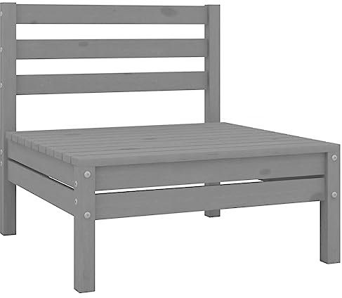 vidaXL Garten Mittelsofa, Modular Gartenmöbel, Sofa Lounge Sessel für Garten Terrasse Balkon, Gartensofa Gartensessel, Grau Kiefer Massivholz