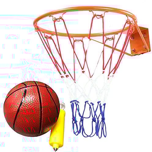 Georgie Porgy Kinder Basketballkorb und Netz-Set Wandmontierter Metall Schlafzimmer Sportspielzeug für Alter 3-8 Jahren (Basketballkorb 32CM+Pumpe+Ball), Basketballkorb 32cm+ball+pumpe