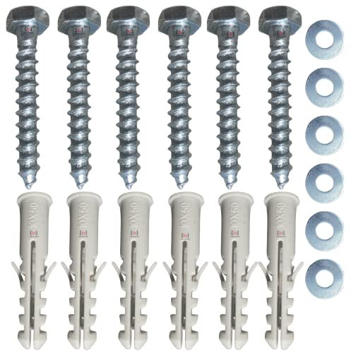 Inbrackets Value M8 x 50mm Masonry Brick Wall Fixing Screw Bolts with Plugs & Washers for Aerial Satellite Sky Dish Tv Bracket Fence Shelves Mounting (Pack of 6)