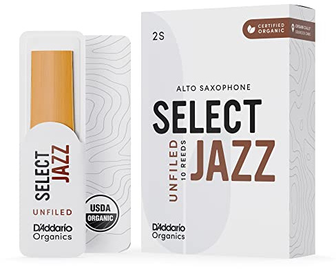 D'Addario Organic Select Jazz Unfiled Alto Saxophone Reeds - Sax Reeds - Individually Sealed - 2 Soft, 10 Pack