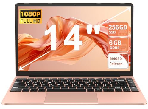 AOCWEI PC Portatile Win 11 Computer Portatile Notebook 14 Pollici 256GB SSD Expansion 1TB, Laptop 5GWiFi 5000mAh 1080P, N4020 fino a 2.8GHz BT4.2 USB3.0 Mouse Wireless Protezione Tastiera-Oro rosa