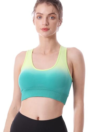 CLDFHX Damen Sport BH Starker/Mittlerer Halt Nahtlos Ohne Bügel Comfy Sport BH Racerback mit Polstern zum Yoga Joggen Laufen Pilates Fitness, Mehrfarbig Grün, L