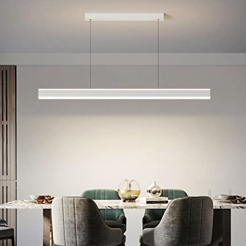 LED Pendelleuchte Weiß Esstisch Esszimmer Lampen Hängelampe Dimmbar mit Fernbedienung Hängeleuchte Modern Höhenverstellbar Wohnzimmer Küche Hängend Decke Lampe Büro Bar Vintage Hänge Pendellampe 100cm