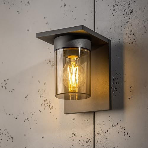 CGC Lighting Applique Murale Extérieure Éclairage Lanterne Gris Foncé Diffuseur Fumé IP54 Ampoule E27