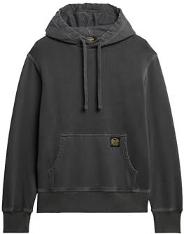 Superdry Herren Hoodie mit lockerer Passform und Kontrastnaht Verwaschenes Schwarz L