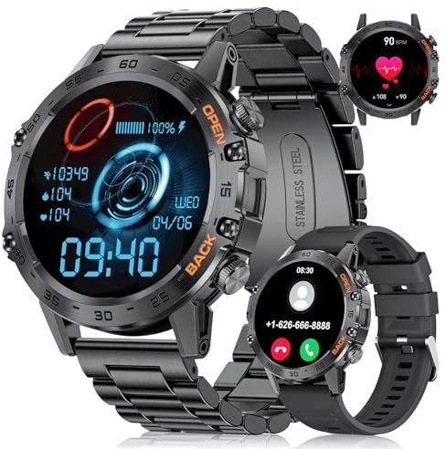 FOXBOX Smartwatch Herren mit Telefonfunktion, 400mAh, 1.39 HD Smart Watch, 100+ Sportmodi Sportuhr, IP68 Wasserdicht Fitnessuhr mit Herzfrequenzmonitor Schlafmonitor für iOS Android, 2 Gurte