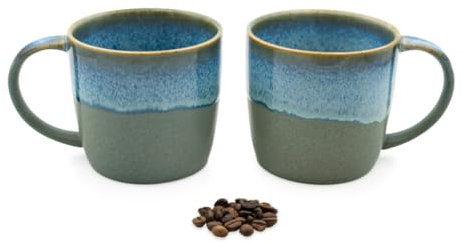 Pheniox | Cappucino Tassen Set Ocean | 2x 350ml | hochwertige Teetassen aus Steingut | mit Henkel | spülmaschinenfest | Kaffee | Matcha | Geschenk Mann Frau
