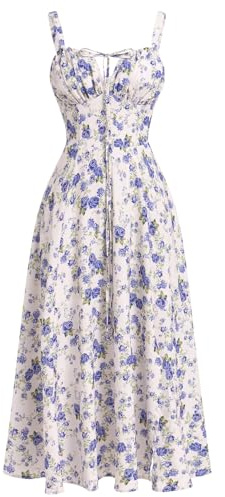 Odizli Robe longue d'été sexy, sans manches, pour femme, avec bretelles spaghetti, style bohème, motif floral, fente, S
