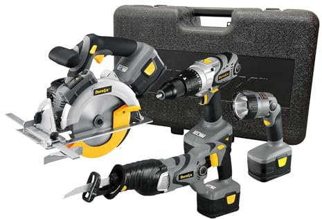 Durofix 4 in 1 Combi Kit | 3-Speed Cordless Hammer Drill/Driver, 29mm Reciprocating Saw, 165mm Circular Saw, LED Flashlight, 3.0Ah Battery and Charger, Plus Accessories, with Heavy Duty Carry Case.
