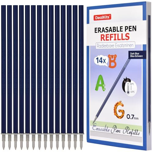 14x Radierbare Ersatzminen Blau-schwarz - Kompatibel mit Legami - Spitze: 0.7mm, Höhe: 13cm - Löschbare Nachfüllminen Gelschreiberminen mit Thermosensitiver Tinte - Ideal für Büro-/Schulbedarf