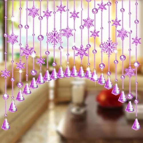 Kristall Perlen Türvorhang Hängender Perlenvorhang Handarbeit Quaste Perlen Fadenvorhang Trennvorhänge Für Schlafzimmer Wohnzimmer Türen Fenster(Purple,80-100cm)