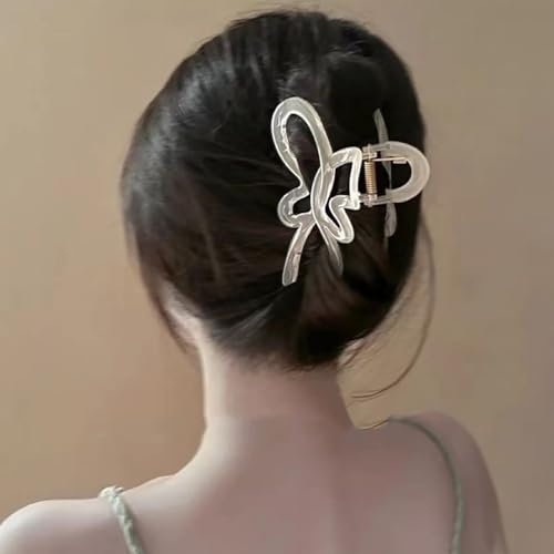 TseenYi Grandes pinces à cheveux en acrylique en forme de papillon - Épingles à cheveux blanches en forme de papillon - Grandes griffes en résine - Pinces à cheveux creuses en forme de papillon