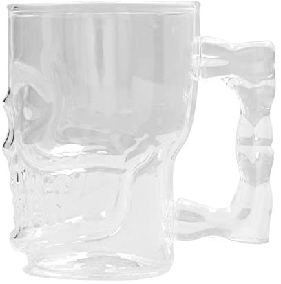 Yuezhongoo Chope à bière 500 ml, tasse à bière en verre borosilicate avec tête de mort, tasse à whisky avec poignée en verre, adaptée aux fêtes de famille