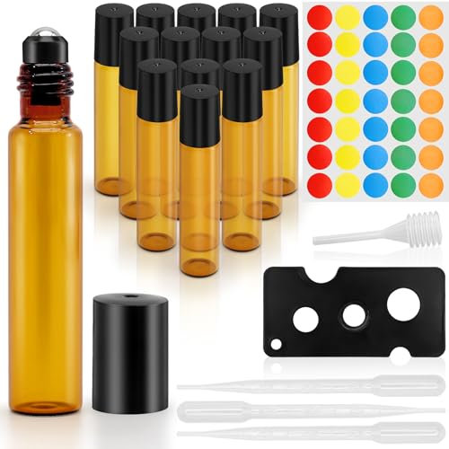 XIANGLONGY 13 Pcs Empty Roller Ball Bottles for Essential Oils, 10 ml Glass Roller Bottles for Essential Oils, Roll on Vuoto per Oli Essenziali, for Cosmetics and Perfumes