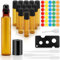 13 Pièces Flacon Roll On Vide, 10ml Roll On Huile Essentielle Vide Bouteil, Verre Couleur Thé Flacon Roll On avec Bille en Acier Inoxydable, Flacons à Bille Rechargeables pour Cosmétiques, Parfums
