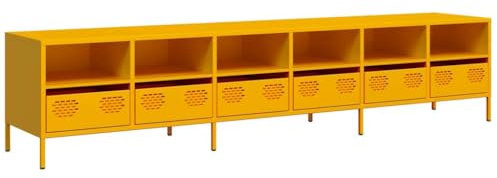 vidaXL Meuble TV Jaune Moutarde 202x39x43,5 cm Acier laminé à Froid, Banc TV, Meuble métallique, Meuble multimédia, Buffet TV, Meuble HiFi