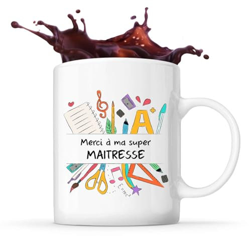 Planetee Mug merci super Maitresse| Tasse Originale Cadeau Remerciement fin d'Années Maitresse d'école Maternelle Professeur Institutrice Prof Noël