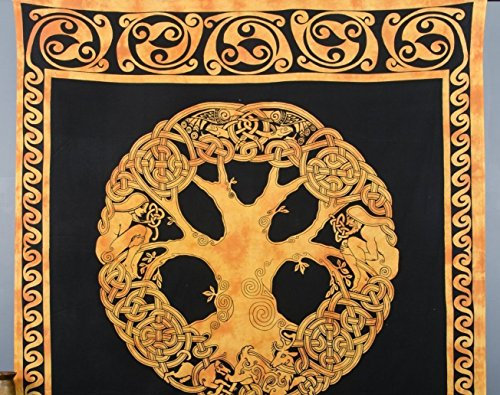 Sophia Art Indischer keltischer Baum des Lebens Baumwolle Indischer Wandbehang Wandteppich Dekor Überwurf 137 x 213 cm (gelb)