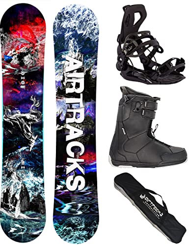 Airtracks Herren Snowboard Set - Fantasy Carbon Flat Zero Rocker Snowboard Freestyle Freeride Wide 158 - Softbindung Master - Softboots Master QL 40 - SB Bag
