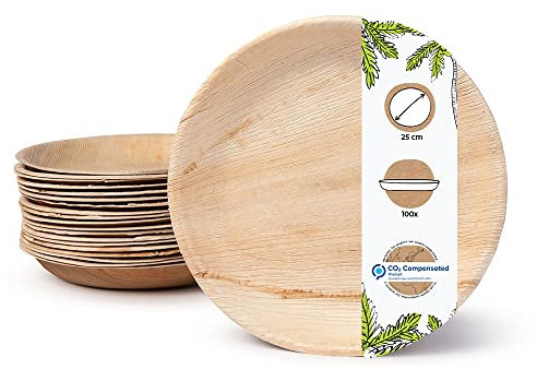 BIOZOYG 100x de platos de hoja de palma de 15 cm de diámetro - Platos desechables compostables y naturales - Vajilla de fiesta redonda