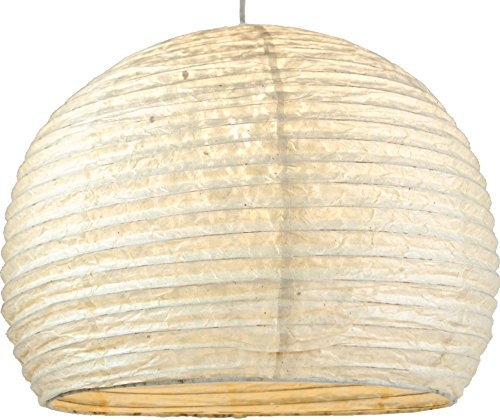 GURU SHOP Halbrunder Lokta Papierlampenschirm, Boho Hängelampe Coronada - Ø 40 cm Weiß, Lokta-Papier, Asiatische Lampenschirme aus Papier & Stoff