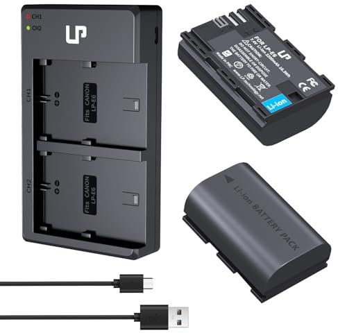 LP-E6 LP-E6N 2200mah Rechargeable Battery and Dual USB Charger Compatible with EOS 5D Mark IV, 5D Mark III, 5DS R, 5DS, 6D, 7D Mark II, 7D, 80D, 70D, 60D, 60Da and More