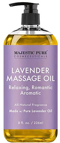MAJESTIC PURE Lavender Massage Oil - Hydrating, Calming, Warming, Relaxing & Rejuvenating Body Oil - Premium Grade, Made with Natural Oils - Skin Care for Men and Women - Made in USA - 8 fl oz