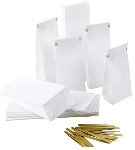 Logbuch-Verlag 25 kleine weiße Papierbeutel für Lebensmittel mit Pergamin Einlage 7 x 4 x 20,5 cm Verpackung Tee Kaffee Gewürze