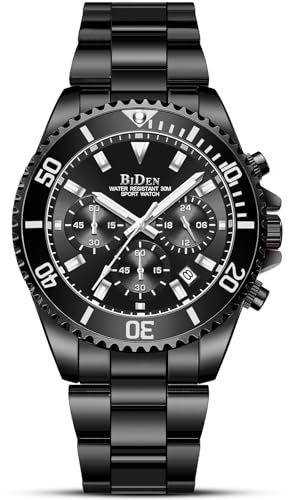 BIDEN Orologi da uomo cronografo in acciaio inossidabile impermeabile data analogico al quarzo orologio da polso casual di moda per gli uomini, Nero Sib, braccialetto