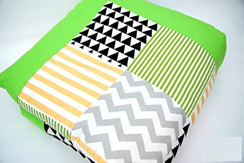 Baby Krabbeldecke Spieldecke Laufgittereinlage 100 x 100 cm weich gepolstert Grün Gelb Grau, auch als Set mit Wolkenkissen, Handmade bab-Berlin