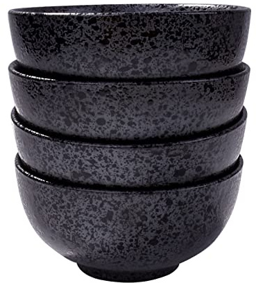 Cerficer Japanese Rice Bowl Set of 4 Black Ceramic Sushi Sauce Bowls for Rice Soup