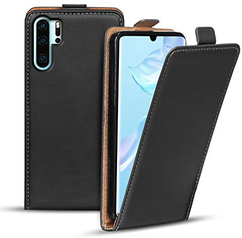 Verco Flip Cover für Huawei P30 Pro Case, Flipstyle Schutzhülle für Huawei P30 Pro Hülle Kunstleder Tasche vertikal klappbare Handyhülle, Schwarz