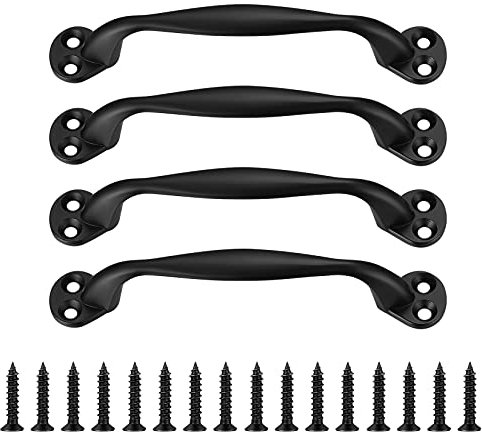 Heozhuyi 4 Pcs Doors Pull Handles, Black Sliding Barn Door Handles, Retro Bow Shaped Garden Gate Garage Shed Cabinets Door Grab Handles, with Screws - 129 mm
